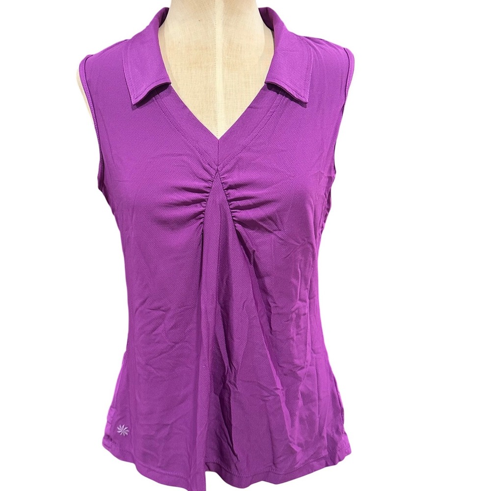 Athleta Womens Purple Sleeveless Polo Golf Tennis Shirt‎ Ruched V-Neck 221180 M